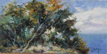 "Pinos y Mar" Original Oil on Canvas by Royo