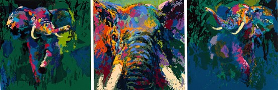 "Elephant Triptych" Framed serigraph by LeRoy Neiman