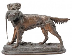 "Épagneul au Faisain“ Bronze Sculpture by Jules Moingiez