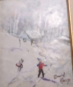 "Boy In Snow" Original Enamel on Copper by David Karp