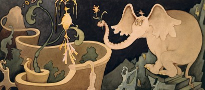 "Elephant Presenting A Flower to A Bird" Serigraph on Canvas by Dr. Seuss