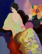 "Lady in Yellow" Serigraph on Canvas by Itzchak Tarkay
