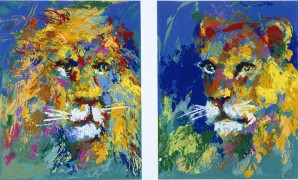 "Lion and Lioness" 2 serigraphs on paper by LeRoy Neiman