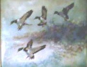 "Four Ducks" Original Enamel on Copper by David Karp