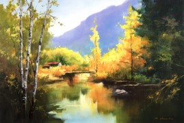 "Serene Autumn" Original Oil on Canvas by Thomas Leung