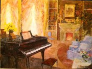 "Interior with Piano" Original Acrylic painting on canvas by Slobodan Paunovic