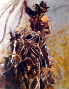 "Roundup (Cowgirl 2)” Giclee/Paper Hand-Embellished with Metal