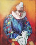 "Seated Clown" Enamel on Copper by Max Karp