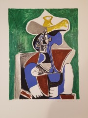 Buste au Chapeay Jaune et Gris Sur Fond, Vert "Lithograph by Pablo Picasso