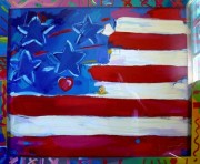 "Flag with Heart" serigraph by Peter Max