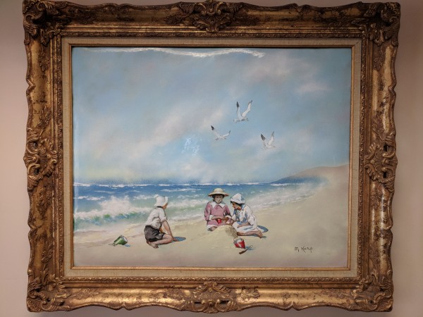"Children at the Beach" Enamel on Copper by Max Karp