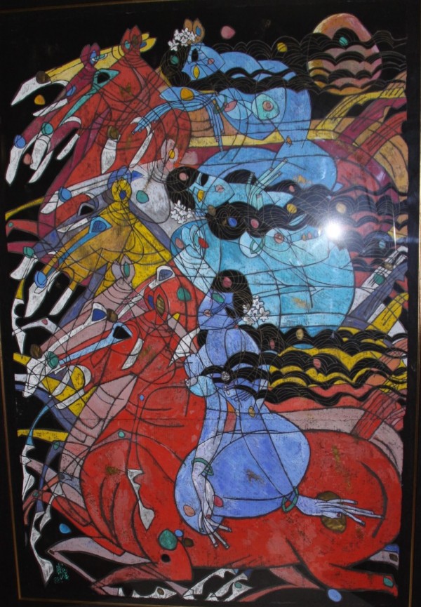 "Running Horses" Original Oil on Canvas by Jiang, Tie-Feng