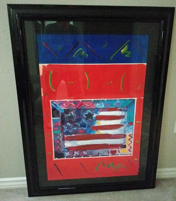 "Flag with Heart, Leningrad No.3" Original Mixed Media Acrylic on Lithograph by Peter Max