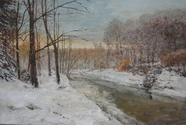 "Winter Motif With River" Original Acrylic on Canvas by Slobodan Paunovic