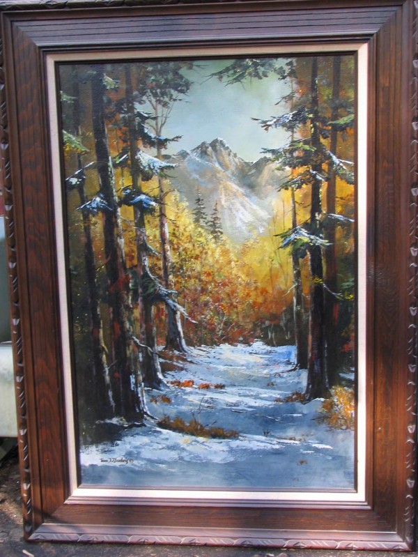 snow covered trail original painting by Tom Dooley
