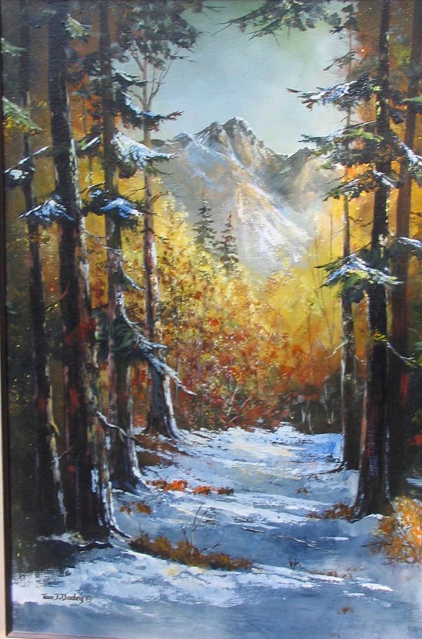 snow covered trail original painting by Tom Dooley