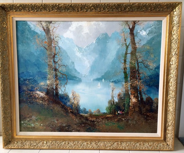 "Fjords" Lake Scene Original Oil on Canvas by Willi Bauer