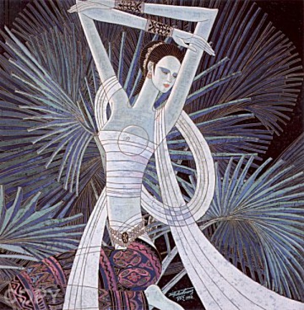 "Dance of the Peacock" AP serigraph on Rice Paper by Ting Shao Kuang