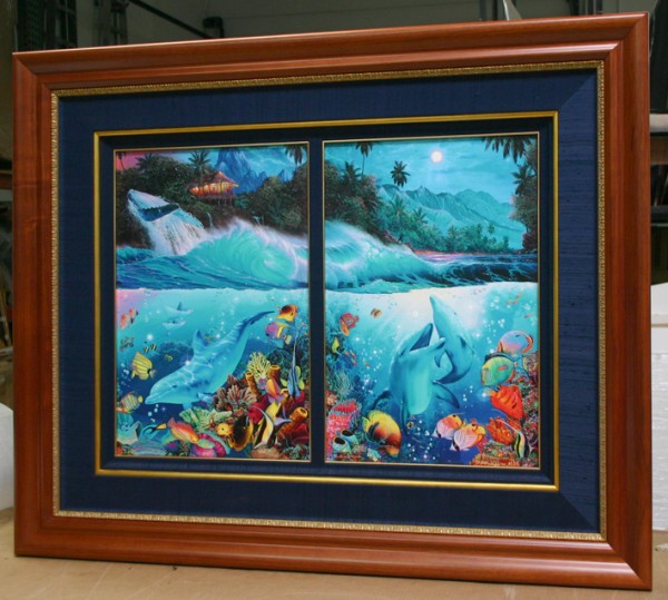 "Shangri-La" Deluxe Unique Mixed Media Diptych with 6 small diamonds by Christian Riese Lassen