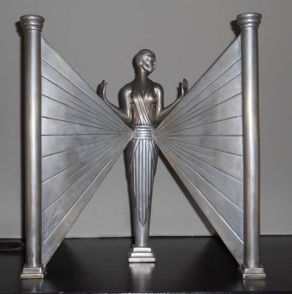 "Le Flambeau" Bronze Candlestick with Patina by Erte
