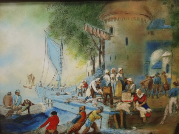 "Fisherman's Wharf" Original Enamel on Copper by Max Karp