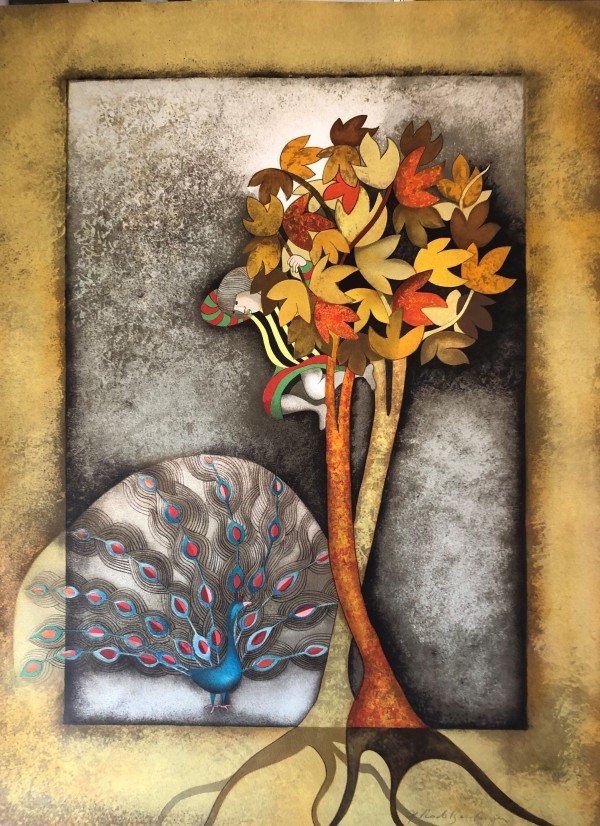 "Peacock for Sophie" "Un Paon Pour Sophie" a Lithograph on Paper by Graciela Rodo Boulanger