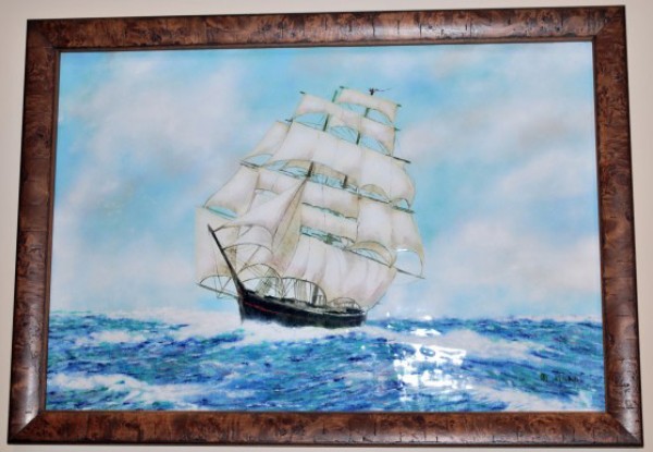 "Wooden Ship on the High Seas" Enamel on Copper by Max Karp