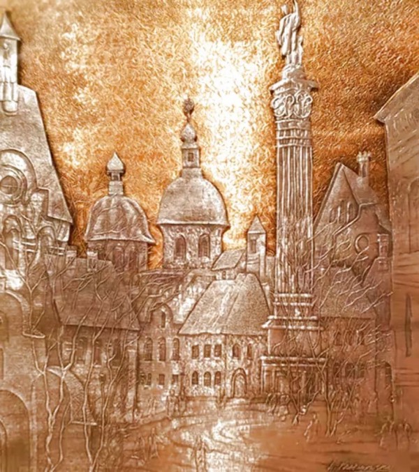"Stare Miastro - Old Warsa" Pewter and Bronze Wall Sculpture by Anatole Krasnyansky