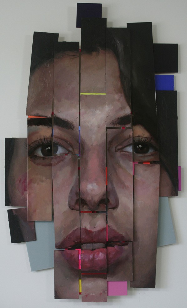 "Landed Goddess – F" Oil on wood panel, High gloss finish/varnish, Acrylic by Yury Darashkevich