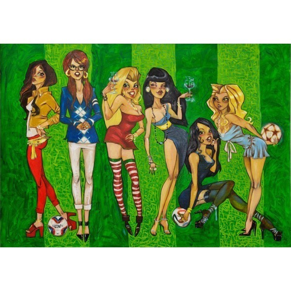 "Tattooing Footballs" PP Hand Embellished Giclee on Canvas by Todd White