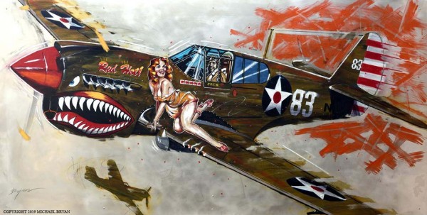 "Red Hot" Kittyhawk MK1 Original Mixed Media on Hand-Worked Aluminum by Michael Bryan