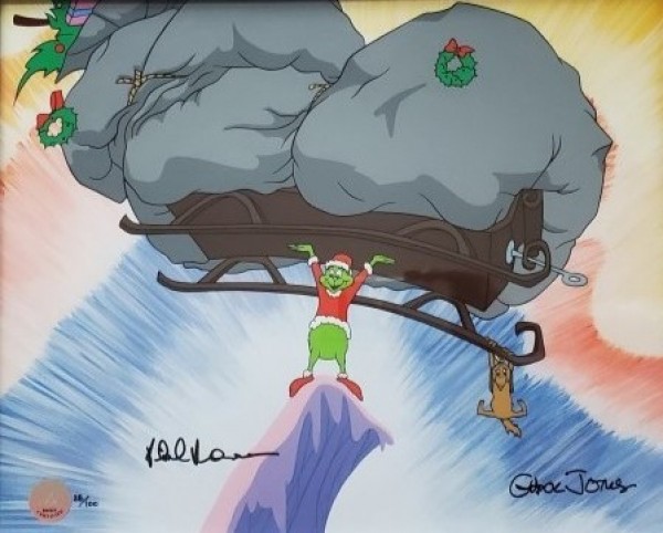"Strength of 10 Grinches Plus Two" hand-painted cells en verso by Chuck Jones and Phillip Roman