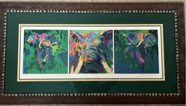 "Elephant Triptych" Framed serigraph by LeRoy Neiman