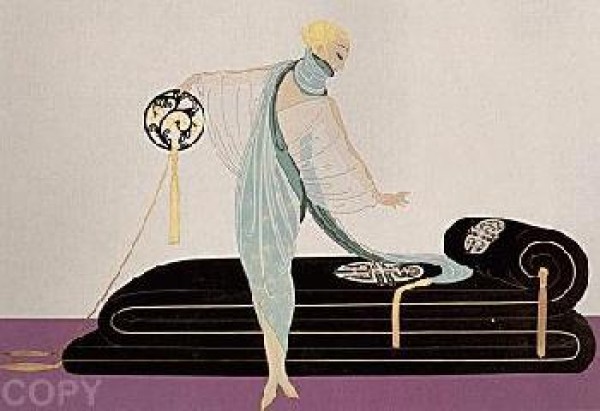 "The Salon" Embossed Serigraph with Foil Stamping by Erte