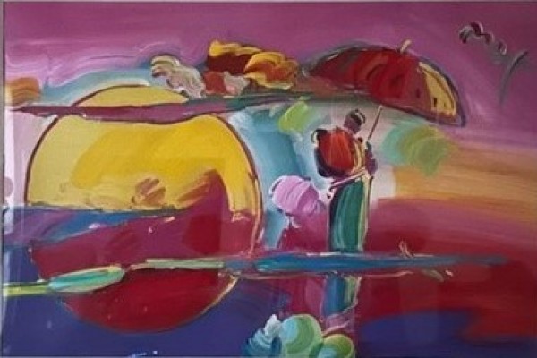 "New Moon II"  Mixed Media With Acrylic Painting on Color Serigraphy on Wove Paper by Peter Max