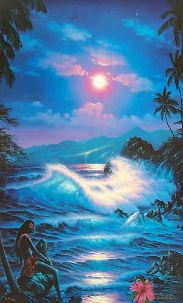 "Blue Hanna Moon" serigraph with diamonds and remarque by Christian Riese Lassen