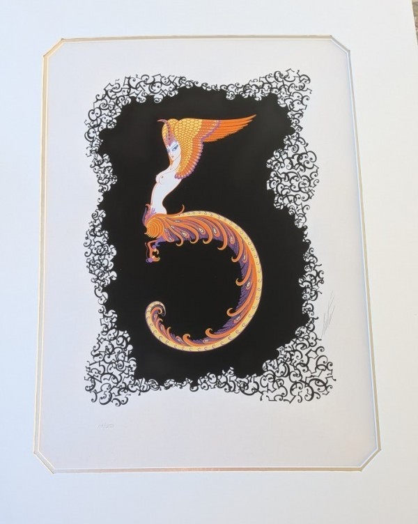 "Numeral 5" from the Numeral Suite, Signed & Numbered Limited Edition Embossed Serigraph by Erte