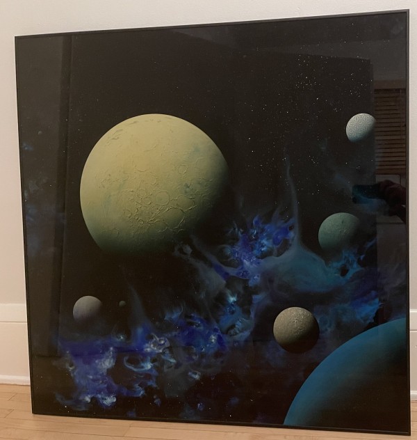 "Mansions" Original Mixed Media on Glass with Reverse Painting by Dave Archer