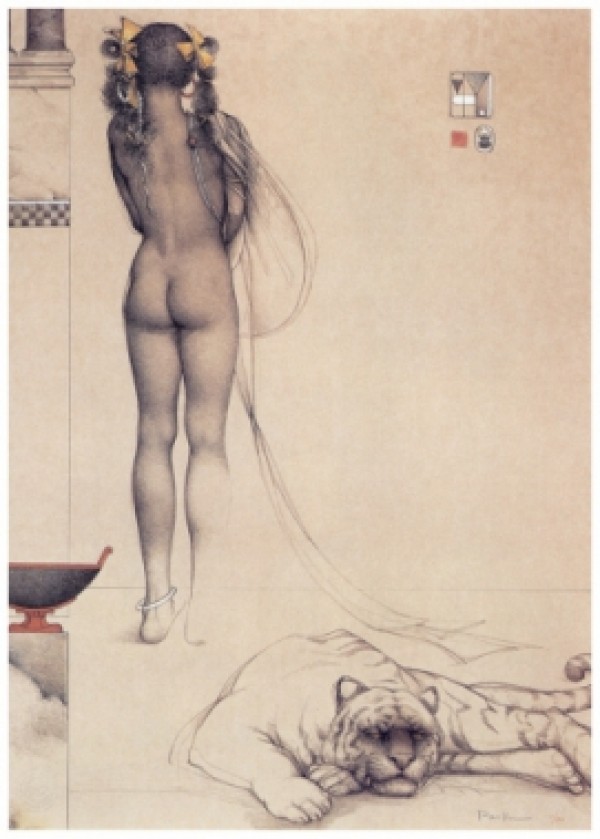 "Nubian Girl" Hand Pulled Stone Lithograph by Michael Parkes
