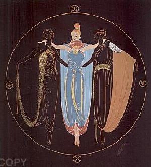 "Ladies in Waiting" Embossed Serigraph with Foil Stamping by Erte