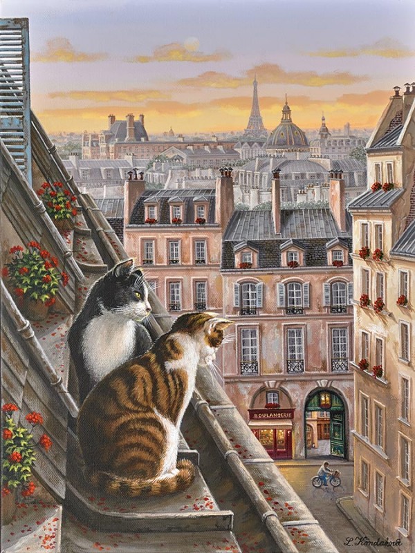 "Parisian Courtyard" hand-signed archival print on canvas by Liudmila Kondakova
