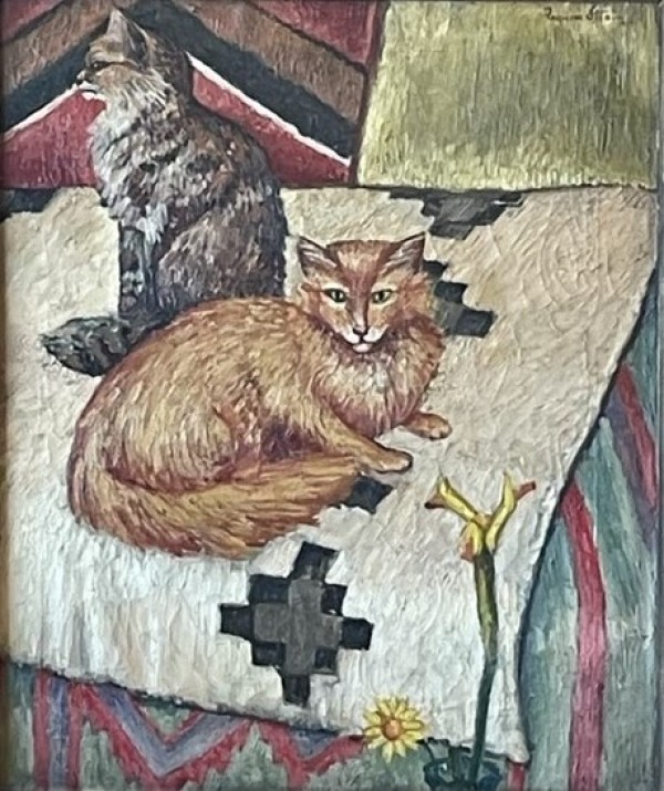 "Untitled - Two Cats" Original Oil on Canvas by Frances Strain