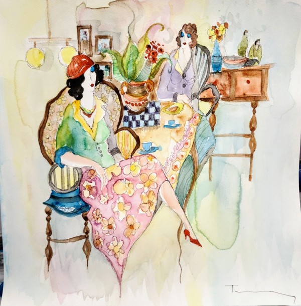 "Untitled #4" Unique Mixed Media with Watercolor by Itzchak Tarkay