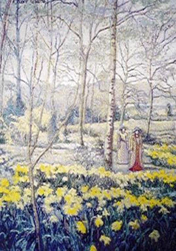 "Le Jardin des Ion Quilles an Moulin d'Athis" original artwork by H. Claude Pissaro.