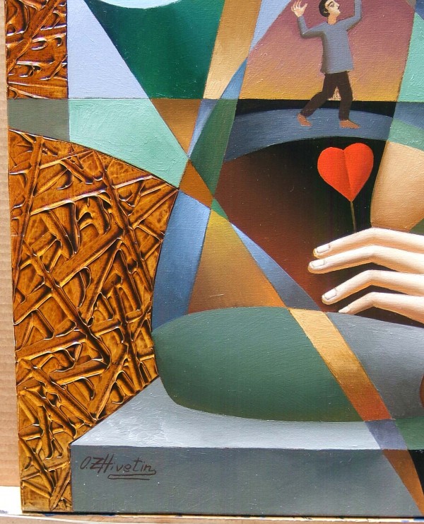 "Honey, I'm Home"  Deatail of the Original Mixed Media on Canvas by Oleg Zhivetin