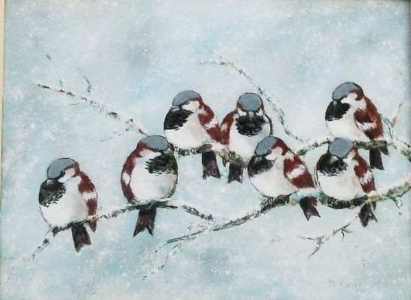 "Seven Snowbirds" Enamel on Copper by Max Karp