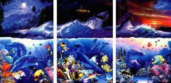 "Beyond the Reef" Framed Triptych Lassengraph by Christian Riese Lassen