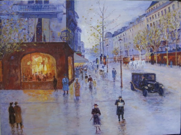 Along the Street 1930" original Oil on Canvas by  Slobodan Paunovic