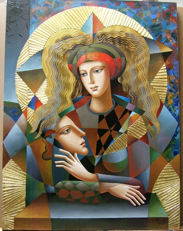 "Their Circle" Original Mixed Media on Canvas by Oleg Zhiventin