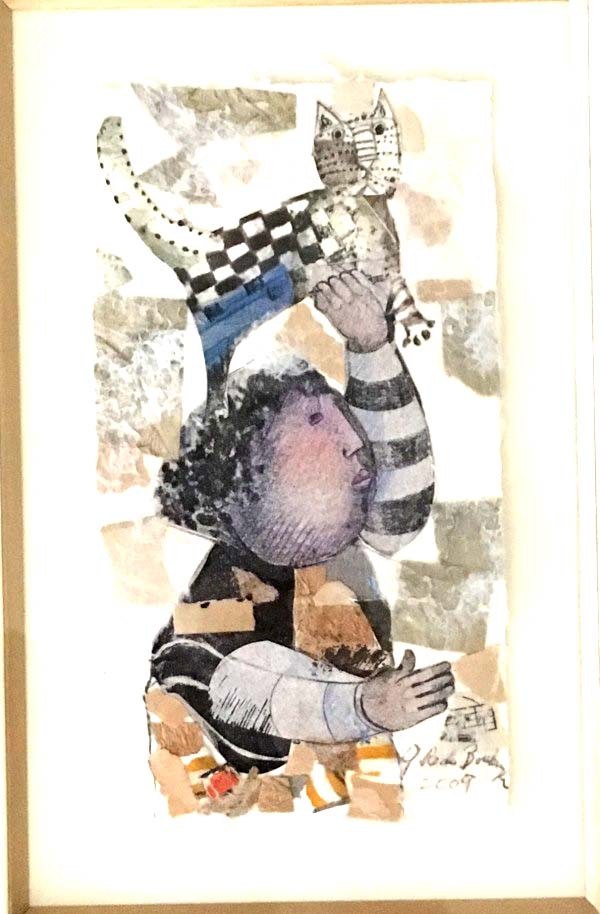 "Le Chat De Paris" Original Mixed Media Collage by Graciela Rodo Boulanger